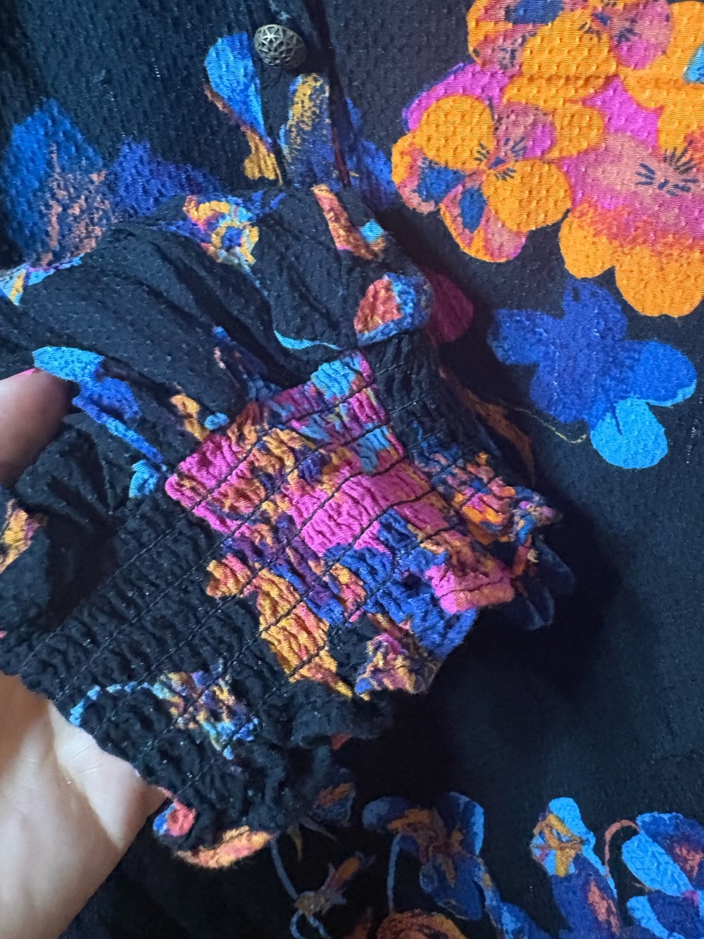 Euc ANTHROPOLOGIE MAEVE COLETTE PULLOVER PEASANT BLOUSE TOP PINK BLACK FLORAL M - Picture 8 of 11